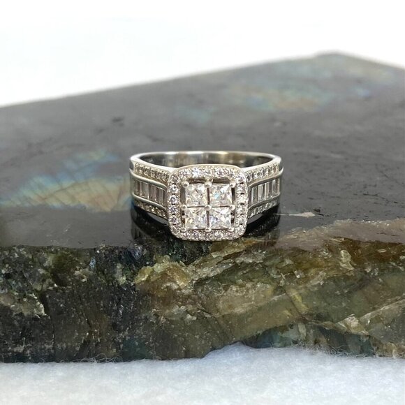 Sterling Silver 925 FZN Multi Stone Cubic Zirconia Engagement Ring Sz 6.75 - Picture 2 of 16